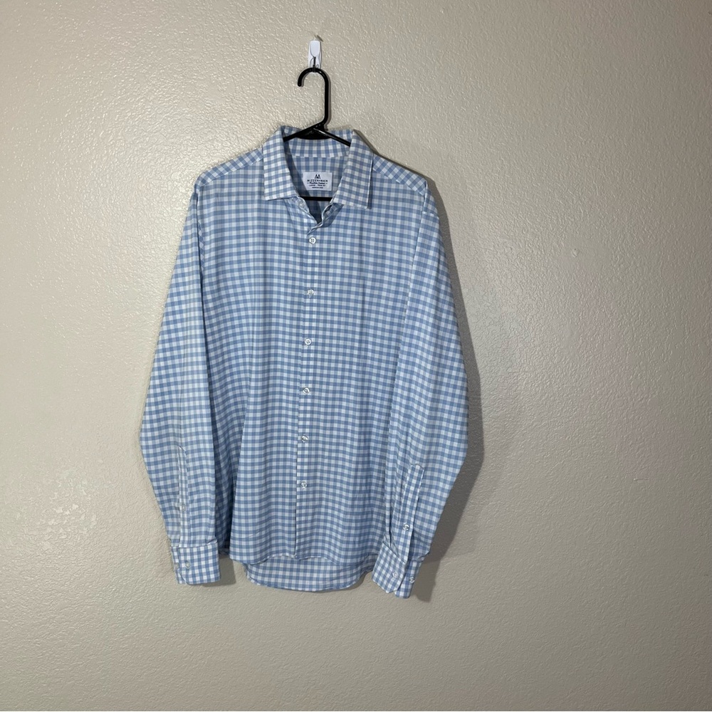 Mizzen+Main Blue and White Checkered Casual Button Down Shirt